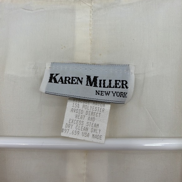 Vintage Karen Miller 80s Med Beige Cream Lace Short Sleeve Button Formal Jacket - Picture 7 of 15